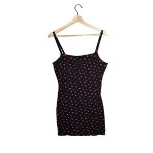Victoria Secret PINK Cherry Print Mini Dress Black Slip Bodycon Small